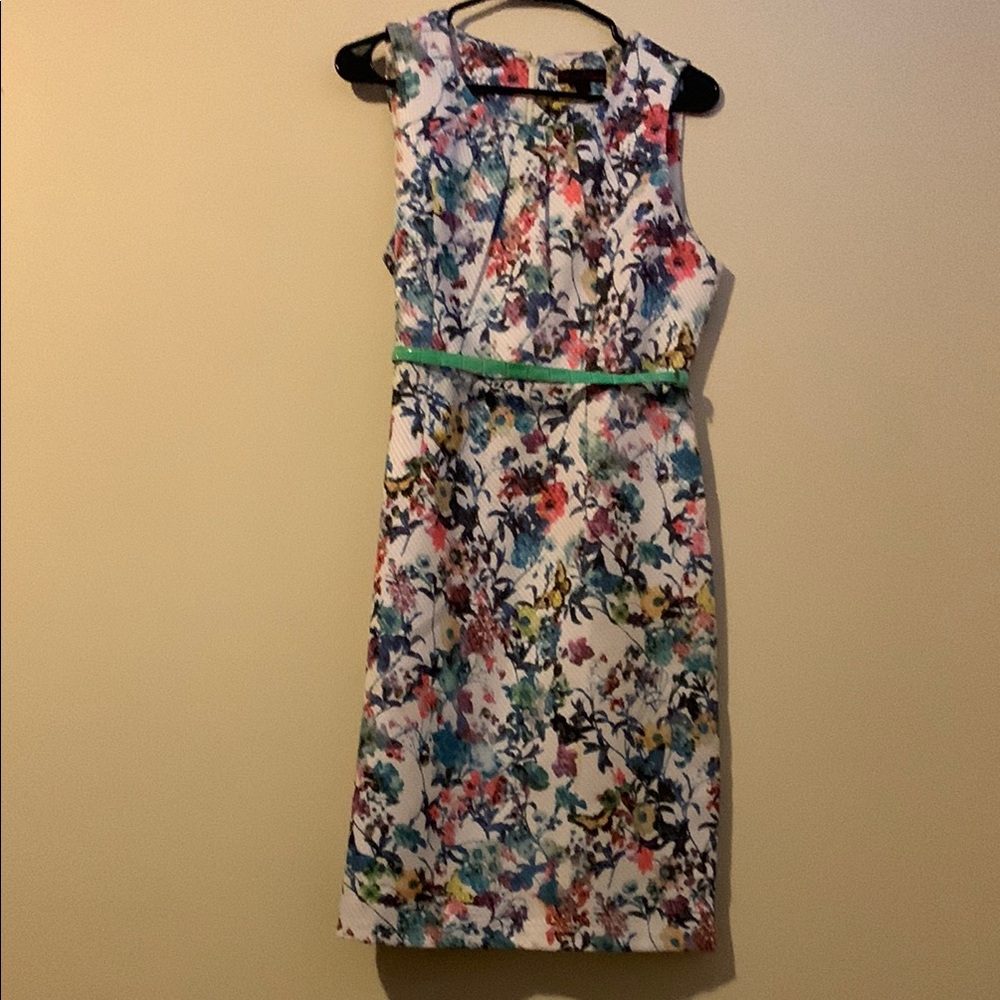 Pink and Green Sleeveless Scoop Neck Midi Sundress